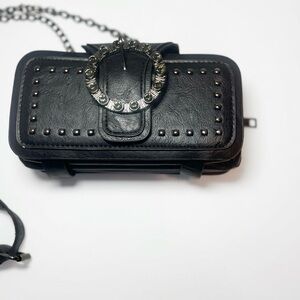 Black Studded Festival Crossbody Bag - Rhinestone Buckle Wallet Clutch